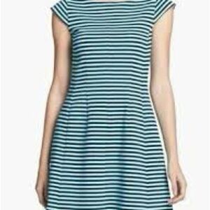 Lilly Pulitzer Striped Fit & Flare Dress Blue Green Cap Sleeve Size M